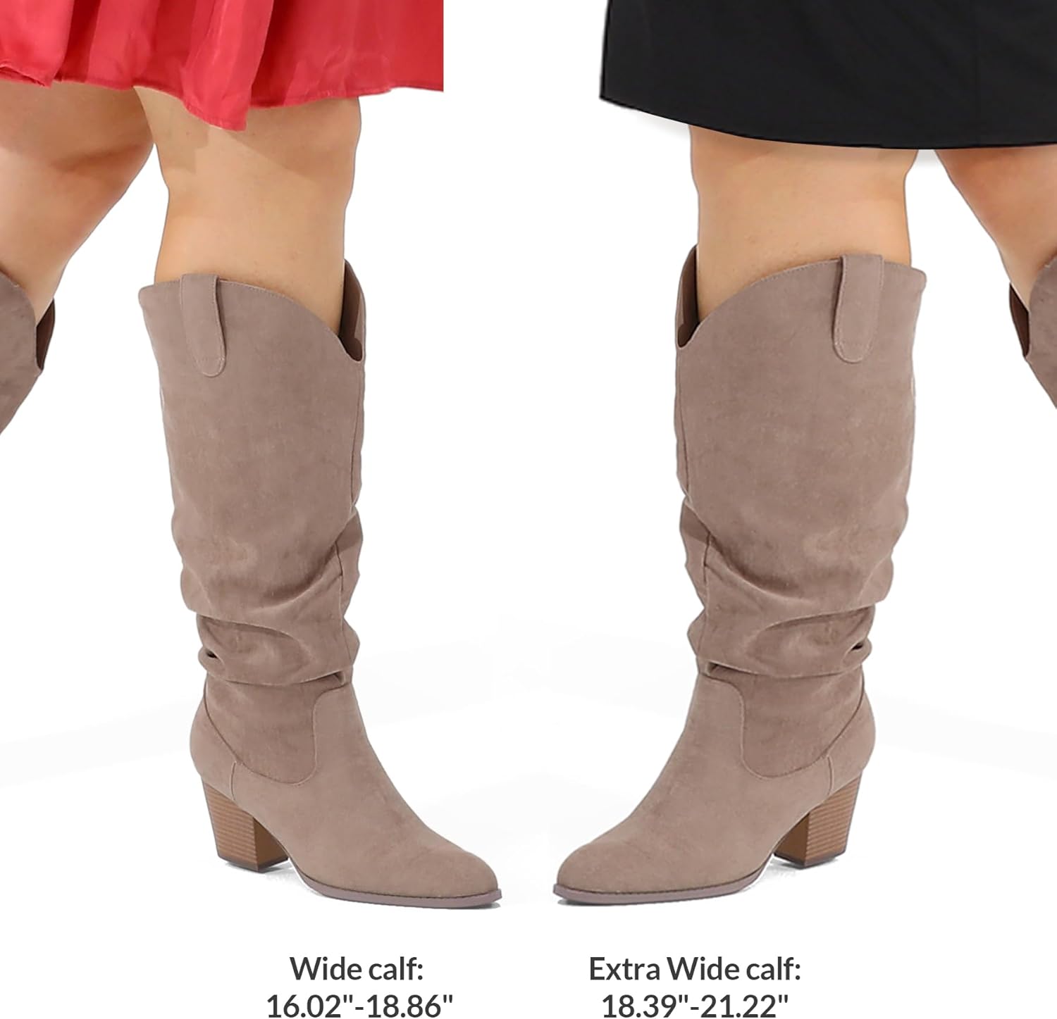 mysoft Women's Wide Calf Knee High Boots Cowgirl Low Chunky Stacked Heel Wide Width Pointed Toe Slouchy Tall Boots with Zippers