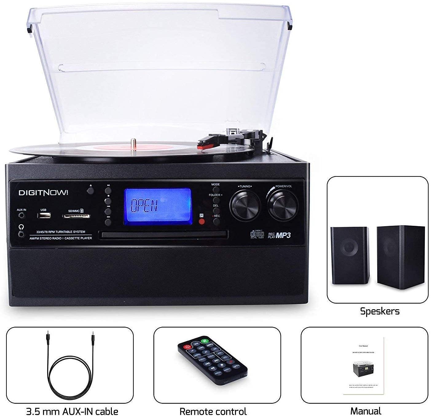 DIGITNOW! Bluetooth Viny Record Player, Turntable for CD, Cassette, AM