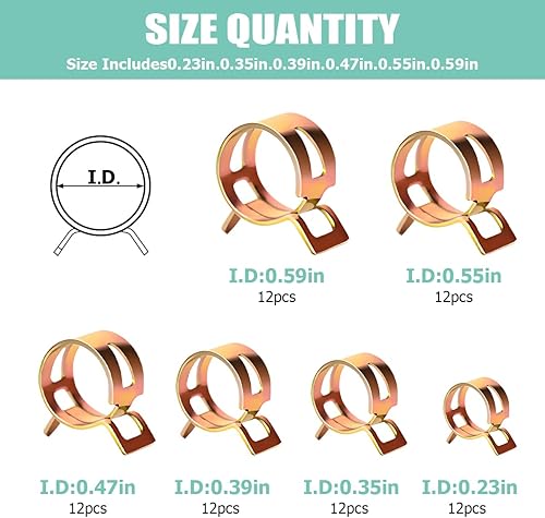 Miniatura 2 de BELOMI Kits de surtido de 72 abrazaderas de manguera de resorte, abrazadera de manguera de vacío de silicona para línea de combustible, sujetadores