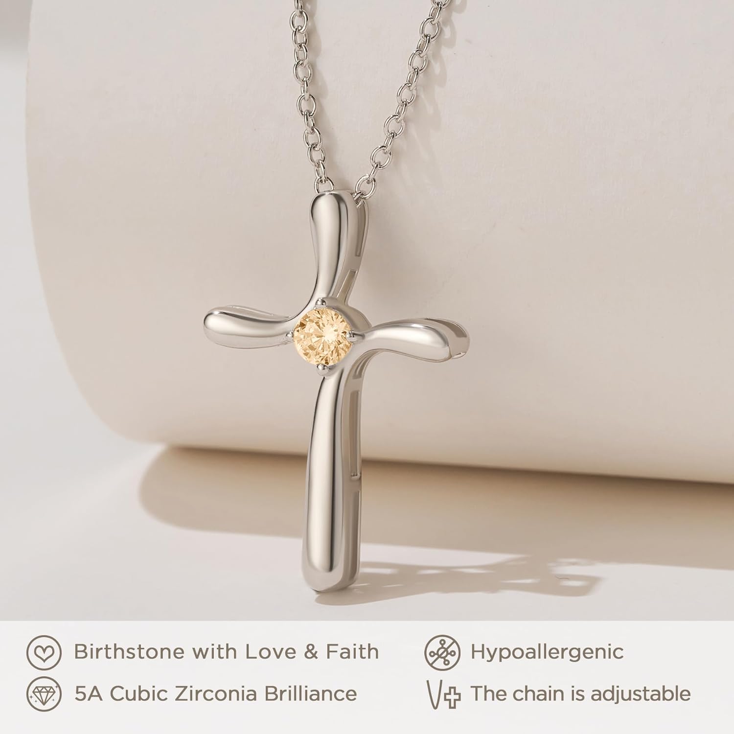 NORBU 925 Sterling Silver Cross Necklace for Women, 5A Cubic Zirconia Birthstone Womens Cross Necklace, Hypoallergenic Cross Pendnat Christian Jewelry Religious Gift for Her Women Wife - Image 2