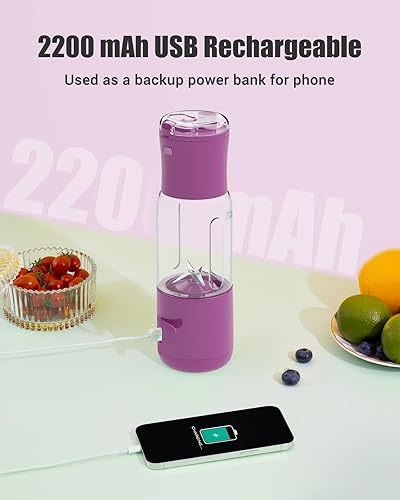 Miniatura 6 de EASEHOLD Licuadora personal portátil para licuados de frutas, mini licuadora rápida de jugo fresco sobre la marcha con 6 cuchillas, recargable, sin