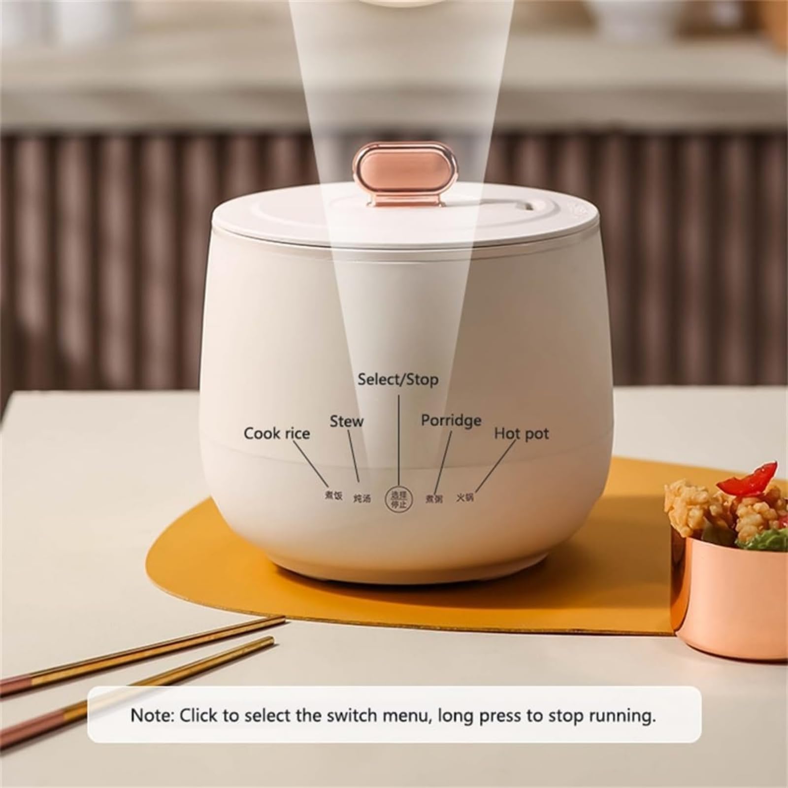 Cuociriso da 1,8 l, Piccolo, Mini cuociriso Elettrico con Antiaderente, Mini cuociriso per 1-2 Persone, 4 funzioni multicooker per preparare Riso, zuppa, Porridge, shabu shabu, Rosa