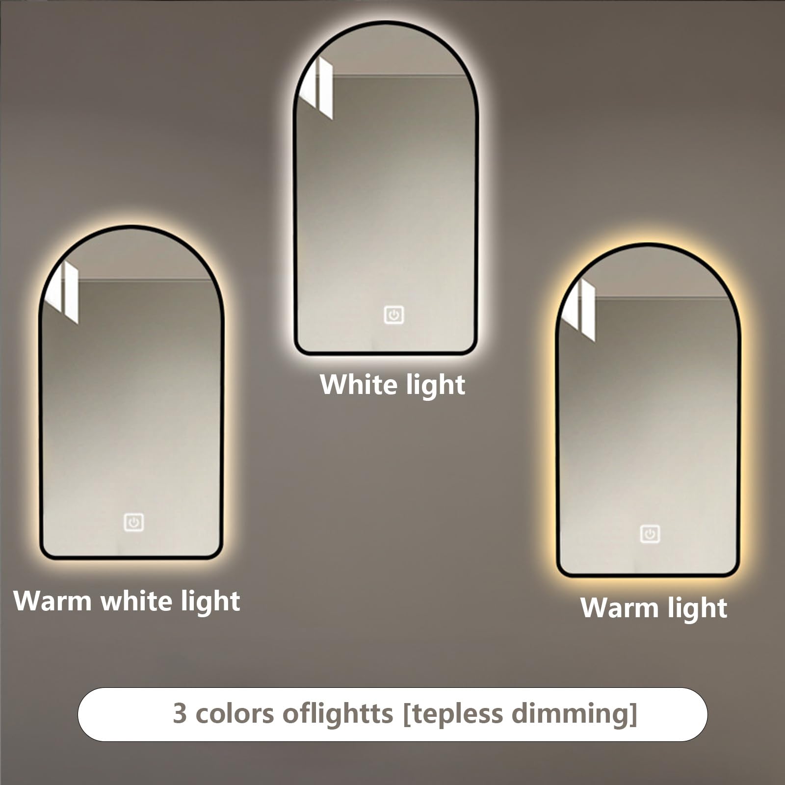 Ovaler LED-Badezimmerspiegel – Wandmontage, gewölbtes Design, intelligente Demister-Funktion, 3 Farb-Beleuchtung, bruchsicher, klein, schwarz, moderne Badezimmer-Dekoration
