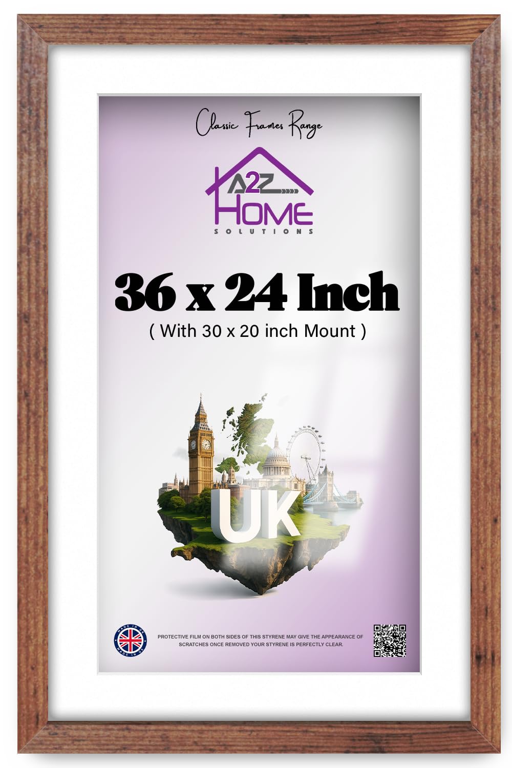 A2Z Home Solutionsยฎ Large Poster Frame Rustic 61x91.5 cm Frame With Mount 20x30 Inch Picture Photo Print With Clear HD Perspex 30x15 MM Moulding Wall Mounting Hooks MDF Backboard