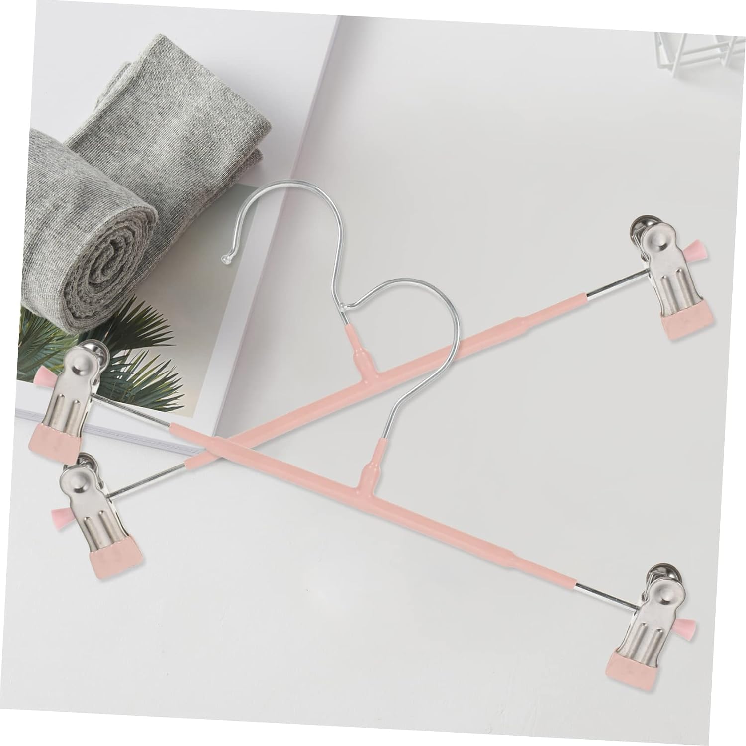 5-Piece Adjustable Non-Slip Double Clip Hanger Set Heavy Duty Telescopic Steel Clothes Hangers for Skirts and Pants Nordic Pink