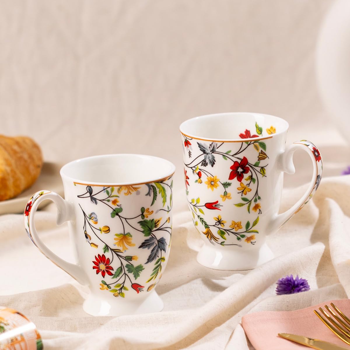 GOLDEN QUEEN'S Botanical Bliss Series - 300 Ml Coffee/Tea Mugs, Set of 2, Everday Delight | Microwave Safe - Summer Florals-image-6