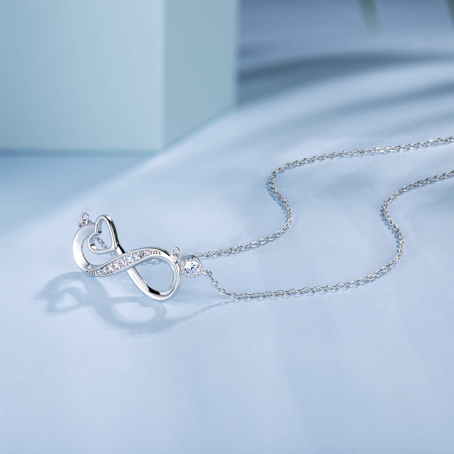 Miniatura 4 de Collar de corazón infinito para mujer plata de ley 925 collar con colgante de amor chapado en oro blanco circonita cúbica regalo para mujer Plata