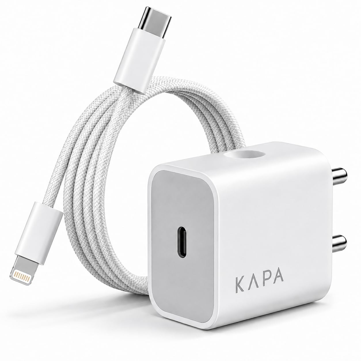 20W PD Fast Charger Adapter for iPhone 14/13/12/11 Series | Type C Wall Adapter + Type C to Lightning Nylon Cable | BIS Certified|1 Year Warranty| White-image-30