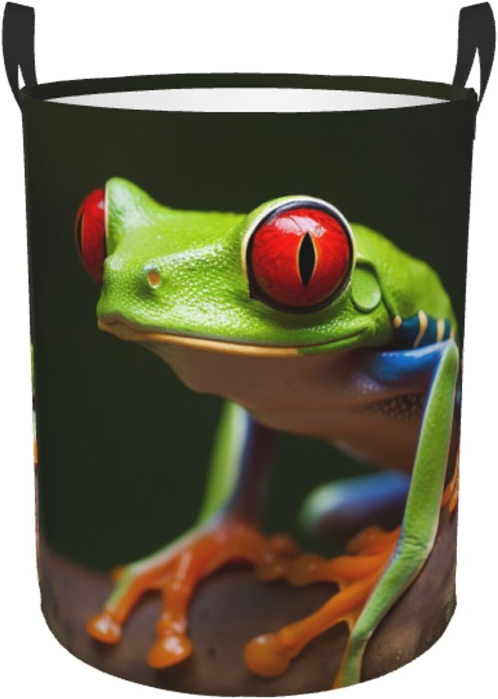 Red Eyes Tree Frogs Laundry Basket Circular Laundry Hamper with Handles Waterproof Collapsible Cloth Storage Bin Large Washing Baskets for Blanket, Toy In Bathroom, Bedroom Medium