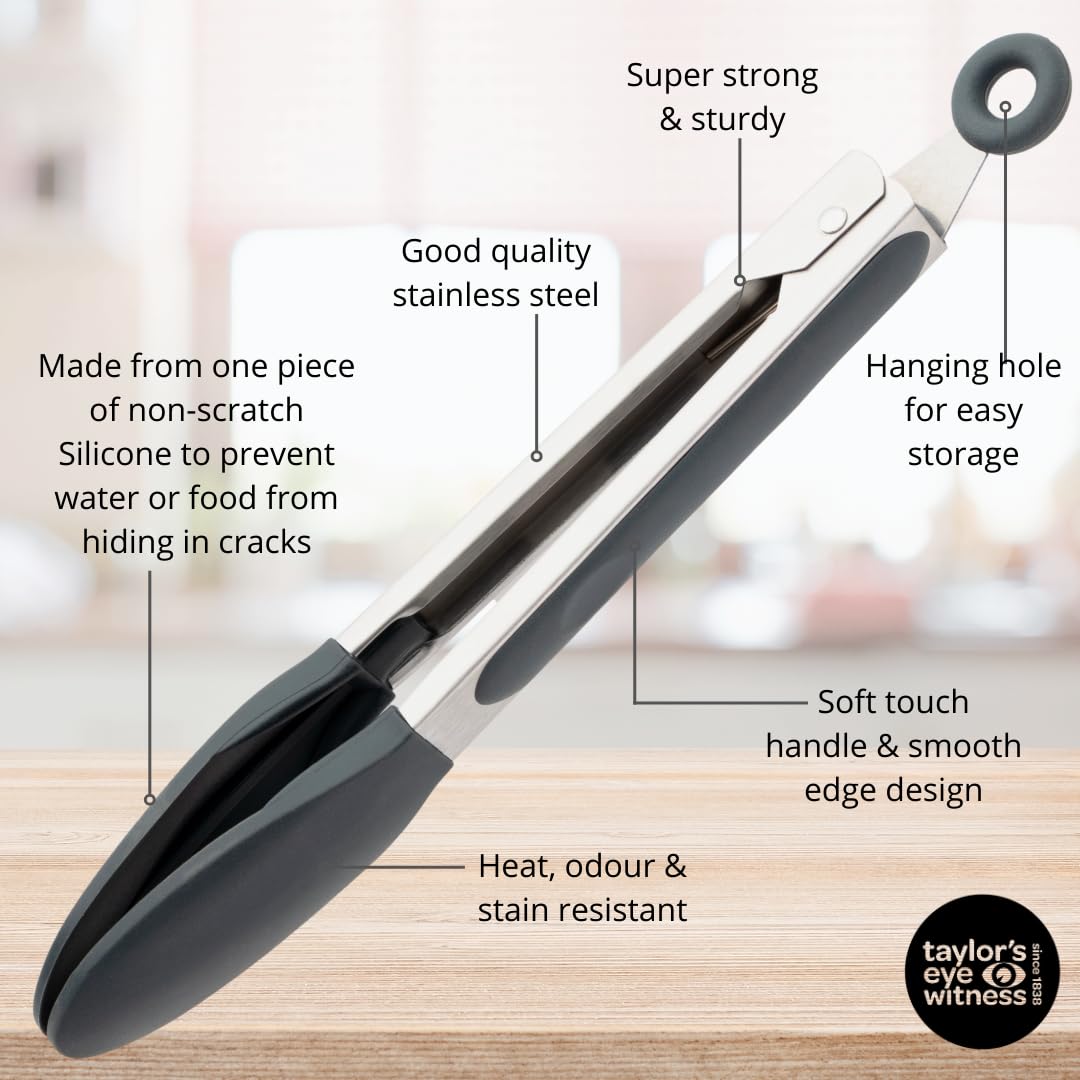 Taylors Eye Witness Large Steel Graphite Silicone Tongs - Dishwasher Safe, Heat Resistant (260°C/500°F), Locking Mechanism, 17cm/7 inch - Image 4