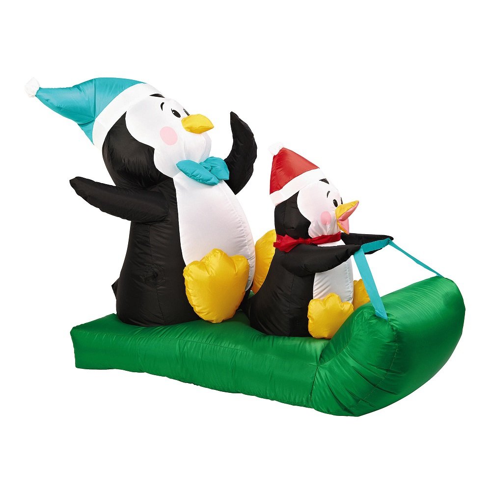 CHRISTMAS INFLATABLE 4 FT LONG HAPPY PENGUINS ON SLED