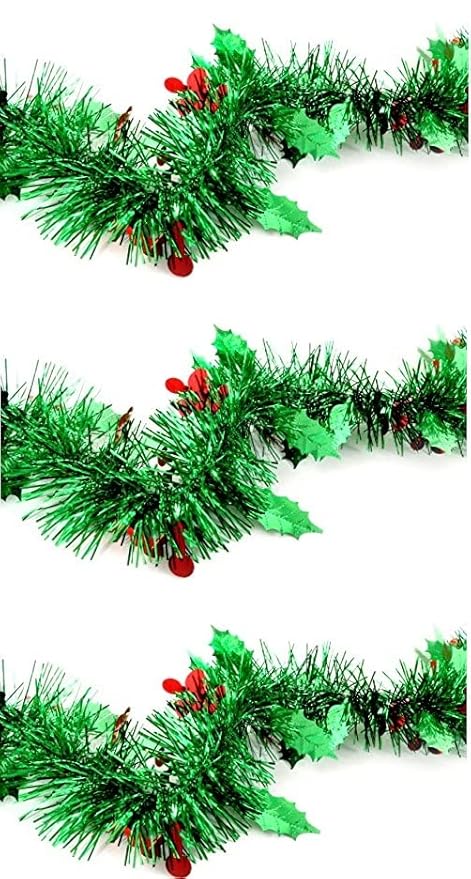 Moira Pack of 3 Leaves & Berries Metallic Artificial Garlands 5 Ft for Mantle, Christmas Tree Decor
