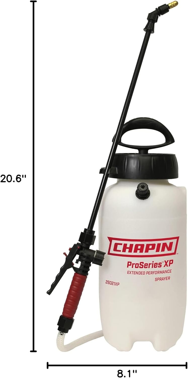 Chapin 26021XP Made in USA 2-Gallon Heavy-Duty Compression Sprayer for Professional Use, with 3 nozzles -one Brass, Pressure Relief Valve, Comfort Grip Handle, Translucent White