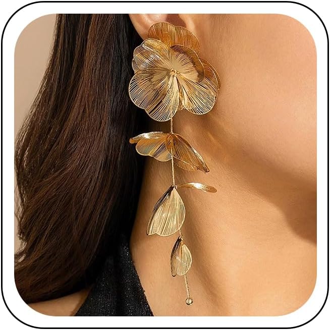 Dainty Gold Ginkgo Leaf Dangle Drop Earring for Women, Trendy Boho Silver Leaves Flower Petal Stud Dangling Floral Earring Y2K Prom Party Jewelry Gift