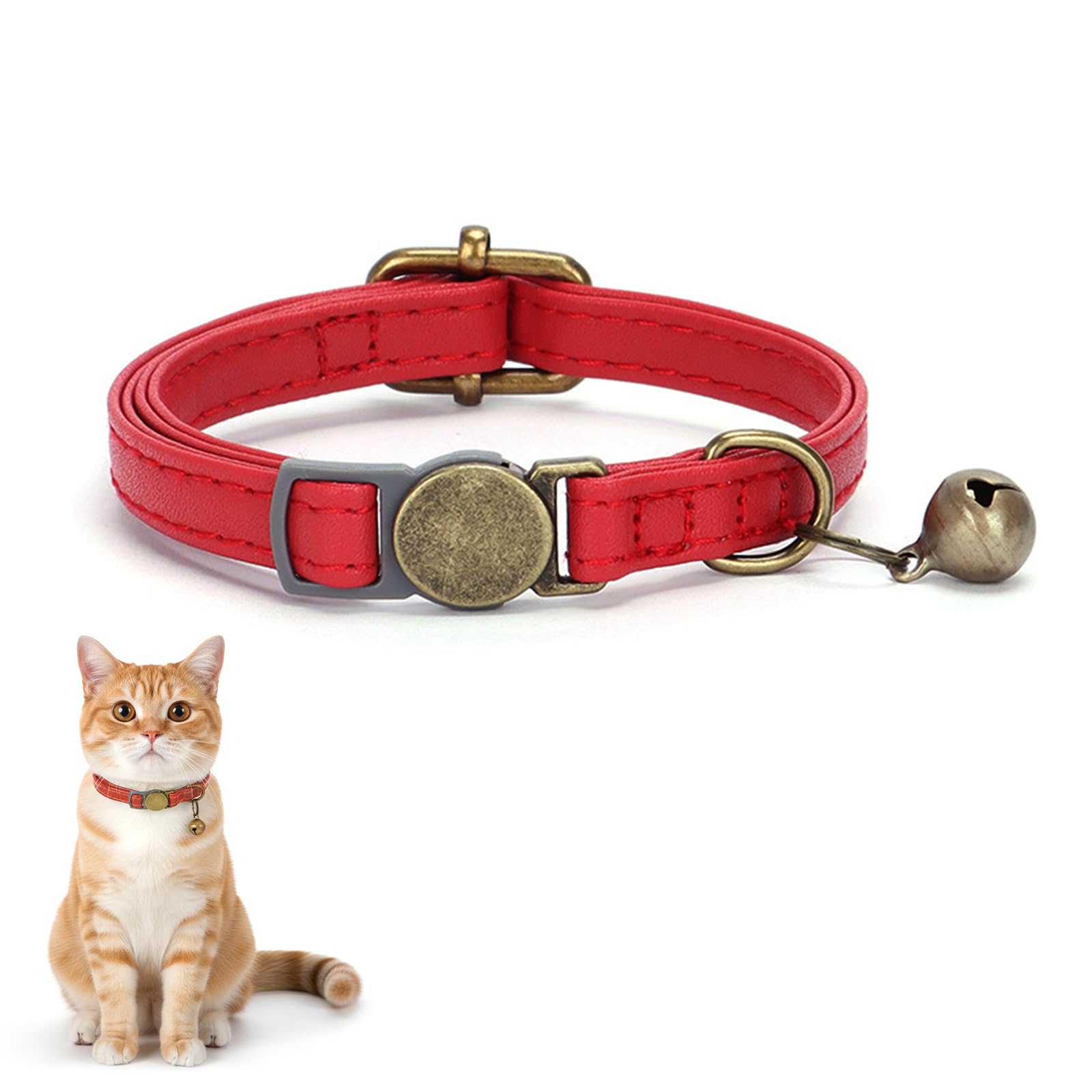 Nymora Red Cat Collar with Bell, Adjustable Puppy Collar for Small Dogs & Kittens, Quick Release Removable Pet Collar