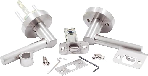 Miniatura 6 de Stone Harbor Hardware Zurich - Manija de puerta con roseta redonda, pestillo de privacidad (camabañera), níquel satinado