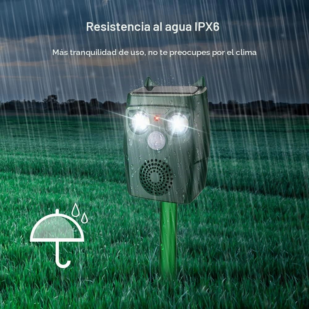 Repelente Gatos, 3 Modos Repelente Solar de Animales Ultrasónico, Repelente Ultrasónico de Topos para Uso al Aire Libre, Ratones, Perroas, Pájaros