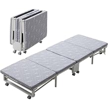 EMOOR MEHOL Folding Rollaway Bed with Mattress Gray, 4-Foldable Portable Japanese Compact-Size No Assembly