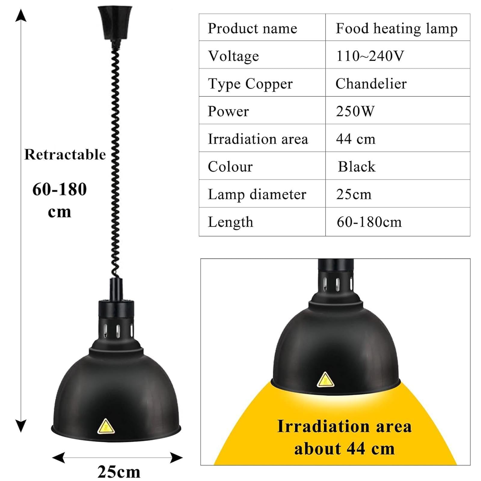 Lampada Scaldavivande per Alimenti, Lampada Scaldavivande, Lampade di Calore Retrattili a Lampadina da 250 W, Scaldavivande per Catering per Forniture di Ristoranti o Uso Domestico