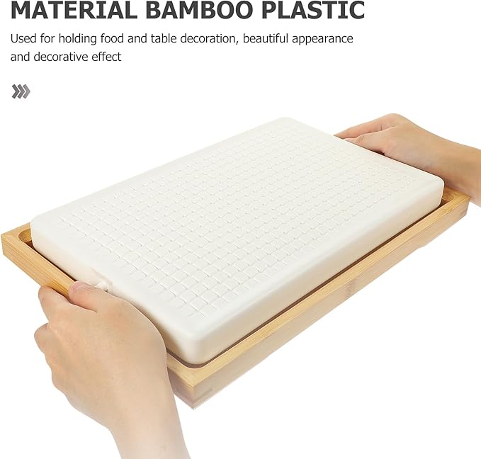 Plato para sushi y sashimi de bambú y plástico miniatura 8