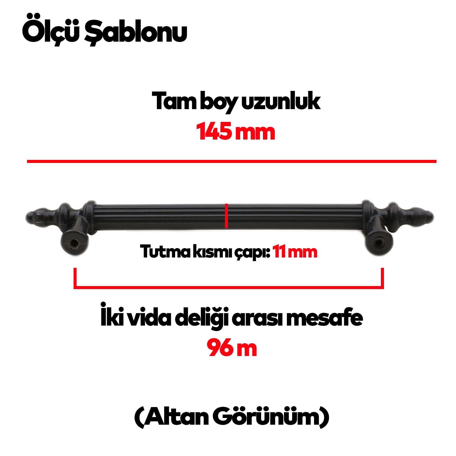 20 ADET (SERT PLASTİK) Polavit 96 Mm Siyah Mobilya Mutfak Çekmece Dolap Dolabı Kulpu Kulbu Kulpları