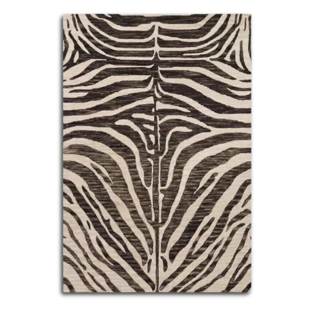 Zebra Handmade Tufted Wool Area Rug, 5' x 3', Chocolate Brown & Cream – Modern Animal Print Carpet for Living Room, Bedroom & Office