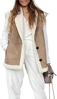 Gilet Sans Manches en Imitation Daim Pour Femme Décontracté Polaire Duveteuse Boutonné Veste Chaude En Peau De Mouton