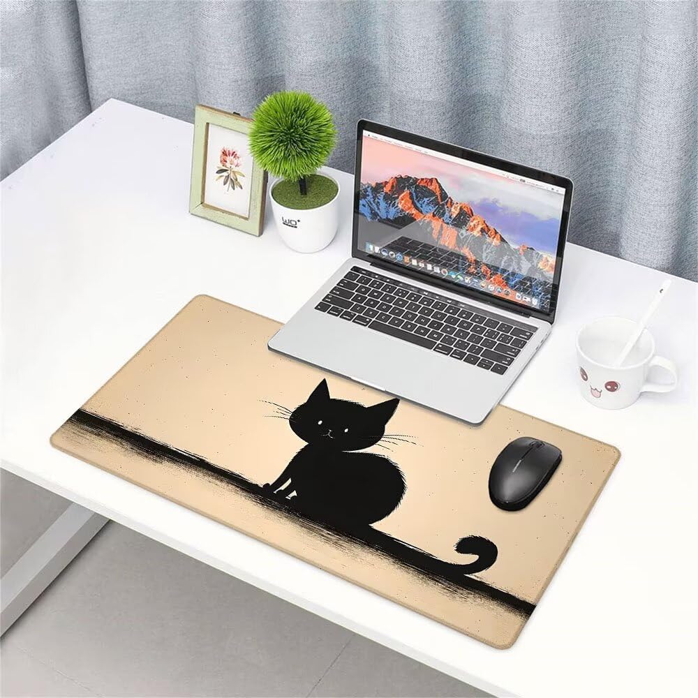 Alfombrilla de Mouse para Juegos, Giallo, XXL, Antideslizante, Impermeable, Diseño de Gatto, Extendido, Grande, 1200x600x3mm, para PC, Laptop, Ufficio, Famiglia d-607