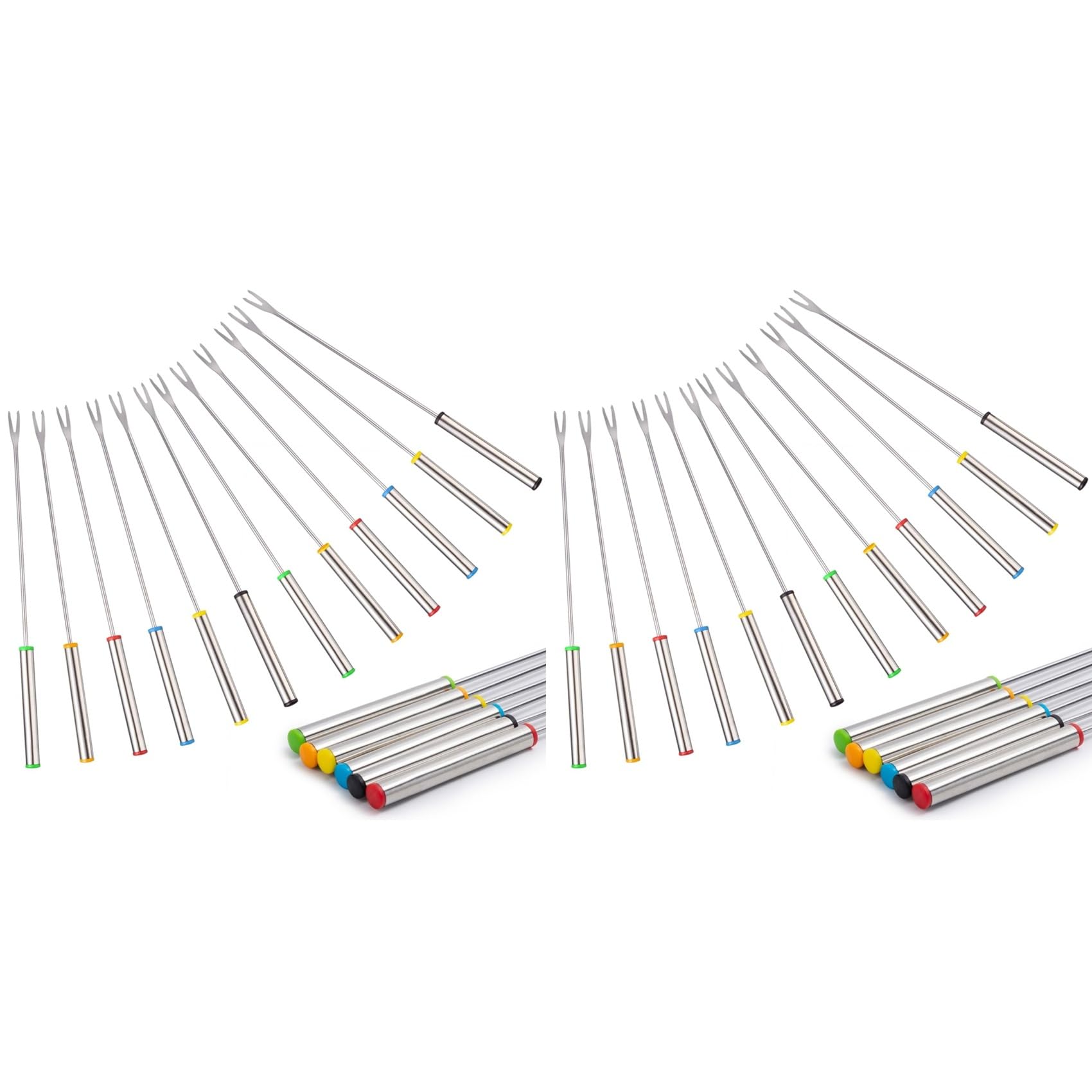 Vjsujehgy 24PCS 9.5 Inch Color-Coded Stainless Steel Fondue Forks, Cheese Fondue Fork Stainless Steel Fruit with Heat-Blocking