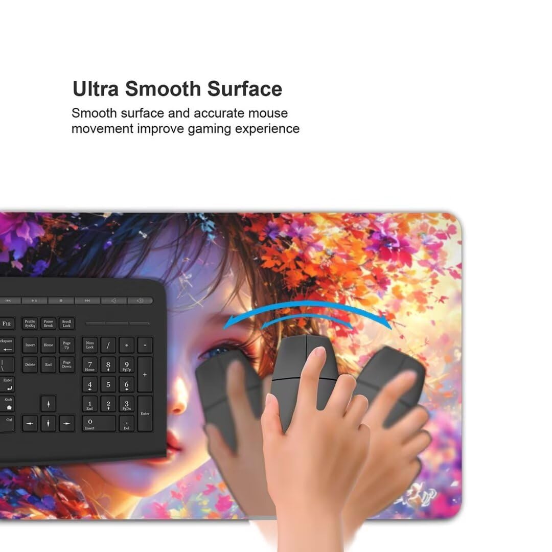 Alfombrilla de ratón 1400x600x3 MM, Alfombrilla Ratón XXL Extendida de Gran Tamaño con Bordes Cosidos, Base de Goma Antideslizante Almohadilla para Teclado, Flores de Mujeres S-10205