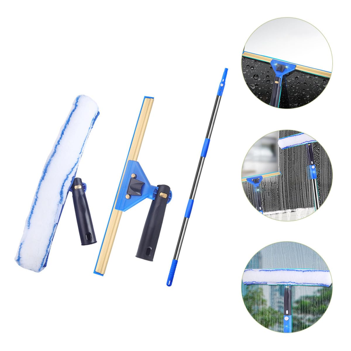 VICASKY Raclette à Vitres Extensible 3 Pièces avec Brosse Microfibre Bleue Outil de Nettoyage pour Fenêtres Portes Voitures Accessoire Ménage Polyvalent pour Salle de Bain et Balcon