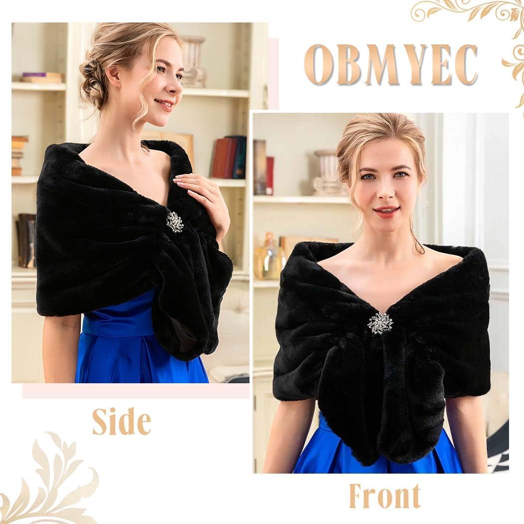 Women's Faux Fur Shawl Bridal Stole Wedding Wrap Cape Fur Scarf for Bride and Bridesmaids - Image 2