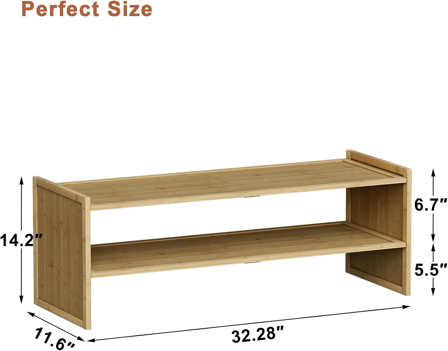 2 Tier Bamboo Shoe Rack, Extended Wood Shelf for Closet