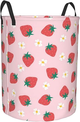 Miniatura 7 de Cesta de lavandería plegable de fresa con asas, cesta de ropa plegable sucia, fácil de transportar, cesta de almacenamiento redonda para dormitorio,