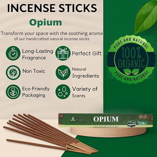 Miniatura 3 de Bless-Opium - Varillas de incienso 100% naturales hechas a mano, sumergidas a mano, productos químicos orgánicos, purificación sin carbón,