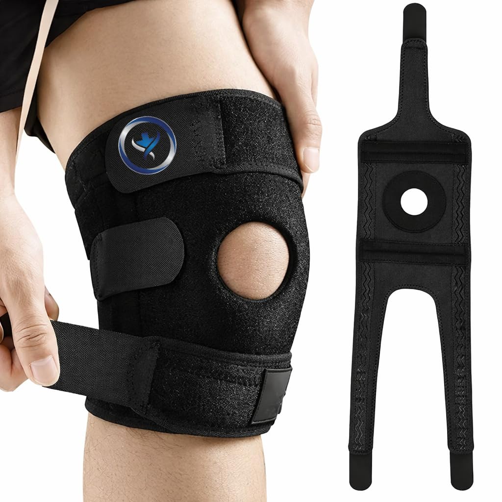 Premium Knee Cap for Men & Women Pain Relief – Open Patella Knee Support for Running, Arthritis, Joint Pain & Injury Recovery | Adjustable Kneecap Stabilizer for Men & Women | Single (Black)