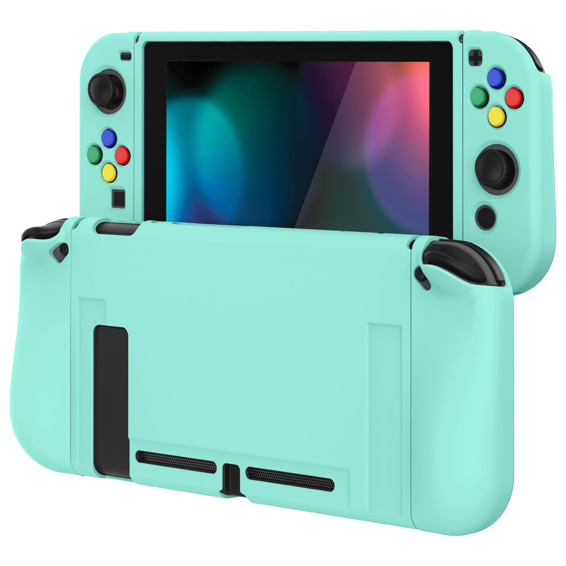 PlayVital Cover Protettiva Custodia per Nintendo Switch Copertura Morbida TPU Case per NS Switch Joycon Console con Copri Tasti ABXY Direzionali Colorati-Verde Nebbioso