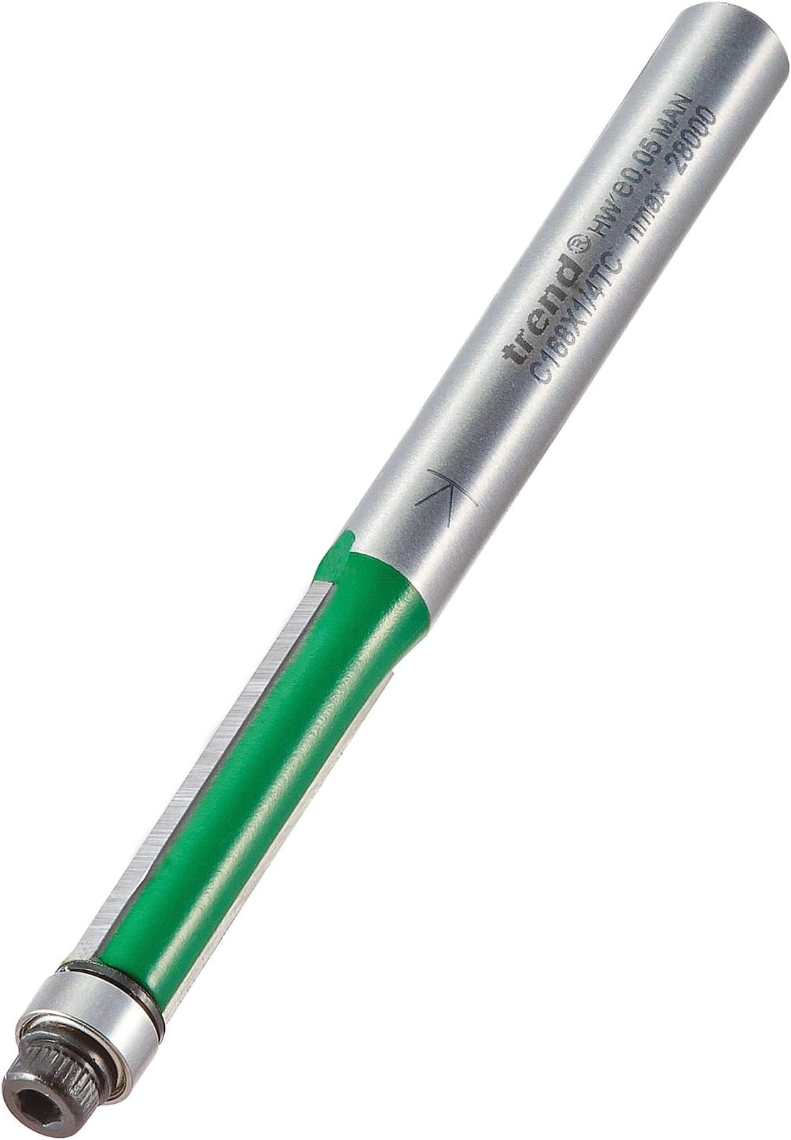 Trend CraftPro Guided Trimmer Router Cutter Bit, 1/4 Inch Shank, 6.35mm Cut Diameter & 25.4mm Cut Length, Tungsten Carbide Tipped, C168X1/4TC