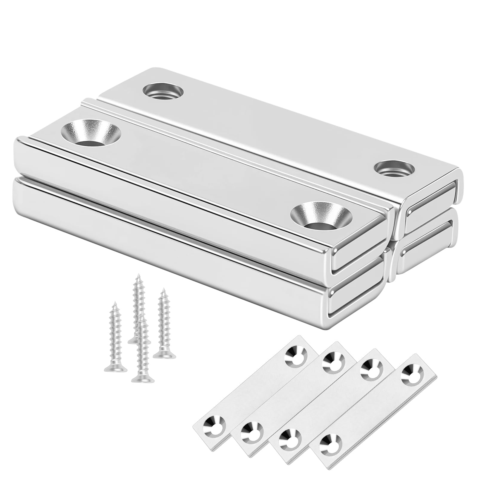 Neosmuk Bar Magnets with Screws,70lbs Magnet with Holes Silver 4 Pack