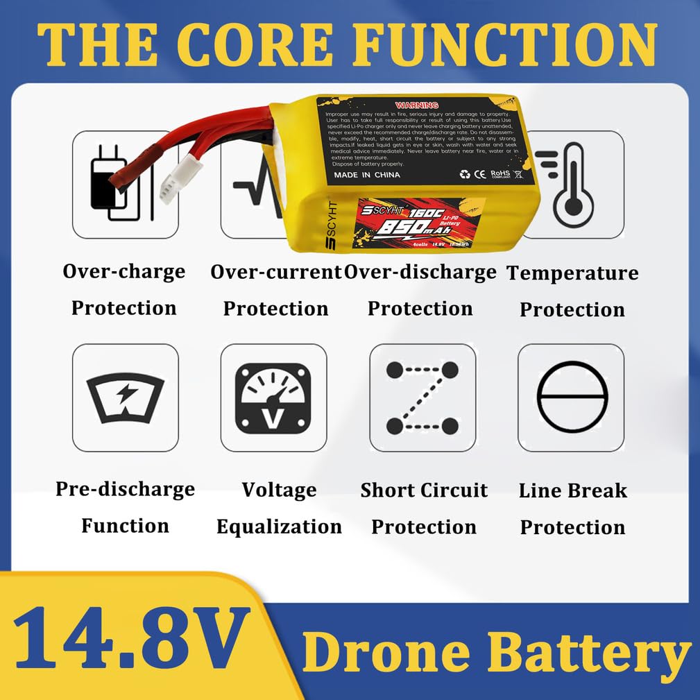 Batteria al litio 14,8 V 4S Batteria Lipo 160C Batterie ricaricabili 850 mAh Batterie droni per aeromodelli con porta XH-4S per motori da 13 W max,14.8v850mah 160c xt60 u