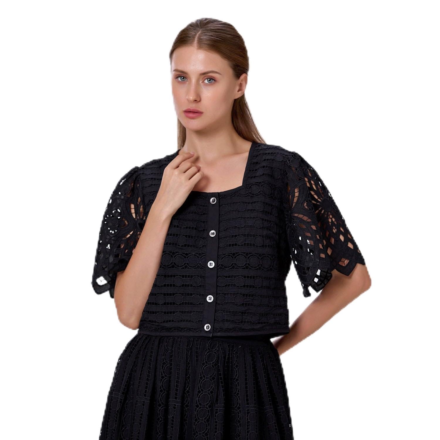 Blouse en Dentelle brodée à Boutons