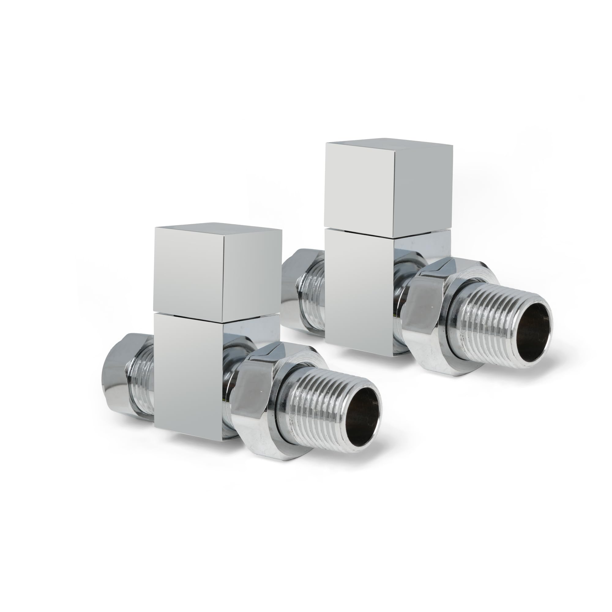 Chrome Straight Radiator Valves Square Modern Radiator Valves Pair of 15mm x 1/2" (Set of 2) for Heated Towel Rails & Central Heating Radiators Chrome Radiator Valve Set