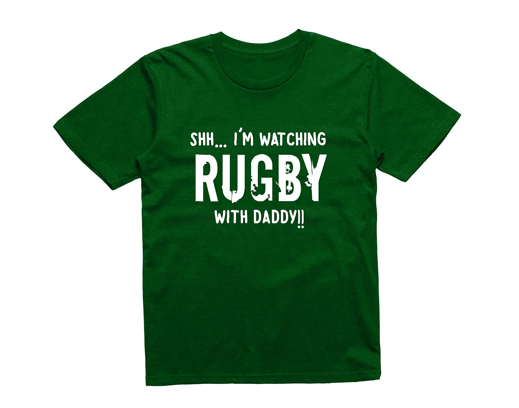 Reality Glitch Shh I'm Watching Rugby with Daddy Kids T-Shirt Bottle Green