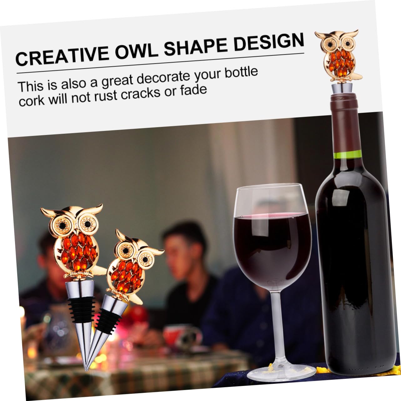 Gatuida Bouchon à Vin en Alliage Zinc Forme Hibou Doré Réutilisable Prise à Vin Domestique Bière la Cuisine