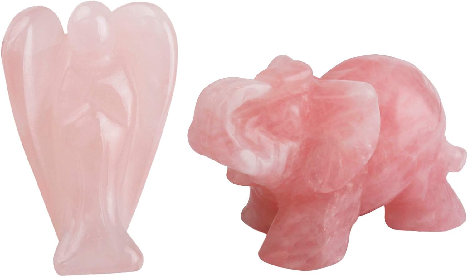 mookaitedecor Bundle - 2 Items: Rose Quartz Crystal Elephant Sculpture Statue & Guardian Angel Figurines for Home Decoration