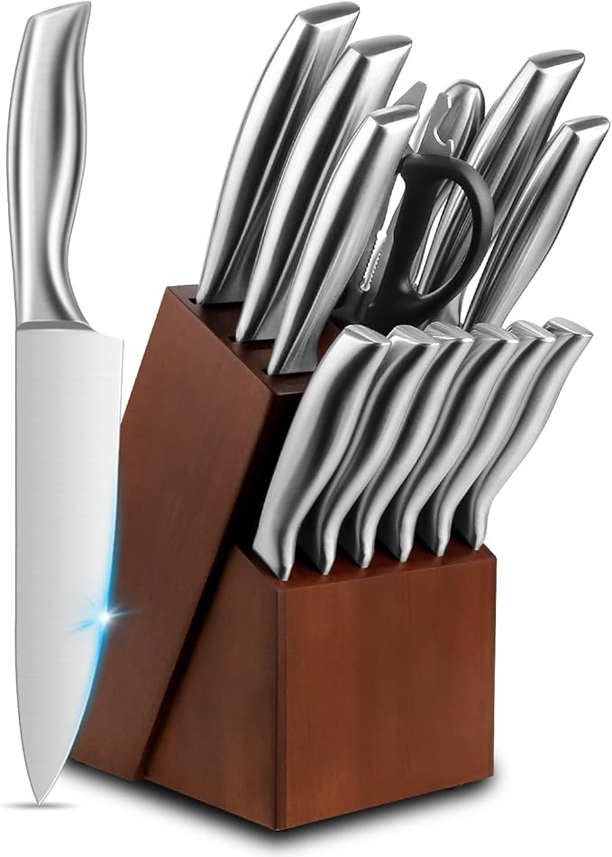 Knife Set with Block, AllinOne Knife Set for Kitchen 15 Piece
