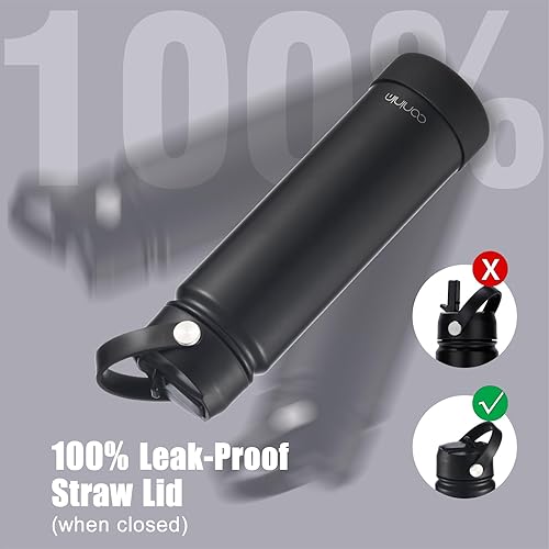 Miniatura 4 de Botella de agua de 32 onzas, botella de agua aislada de acero inoxidable con popote y tapa