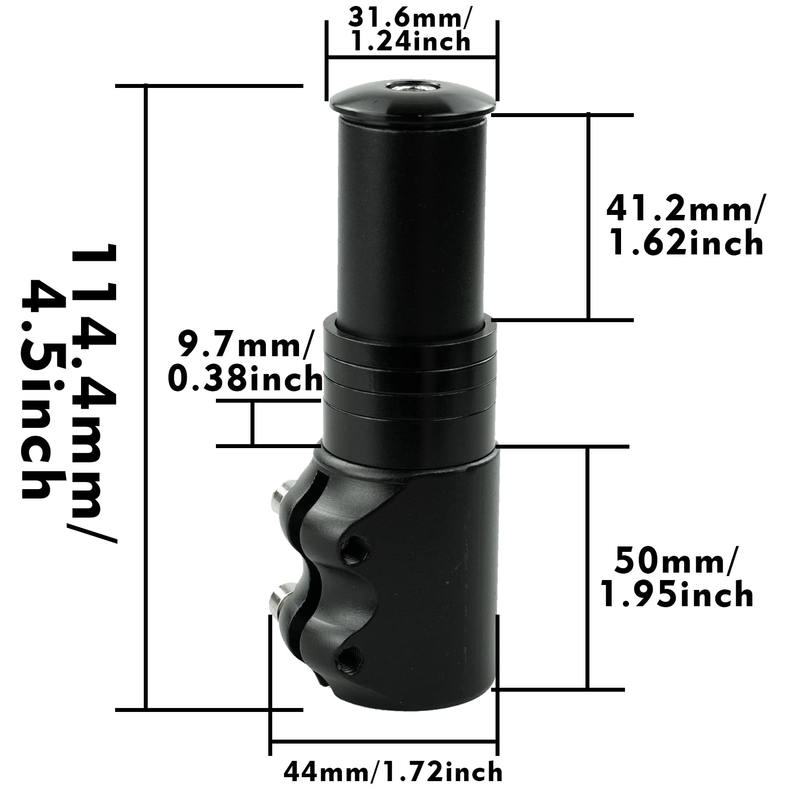 Prolunga Manubrio Bici, Prolunghe Forcella Lega di Alluminio per 28,6mm Forcella, Adattatore Altezza Regolabile per Ciclismo Mountainbike (Nero, 12,4cm)