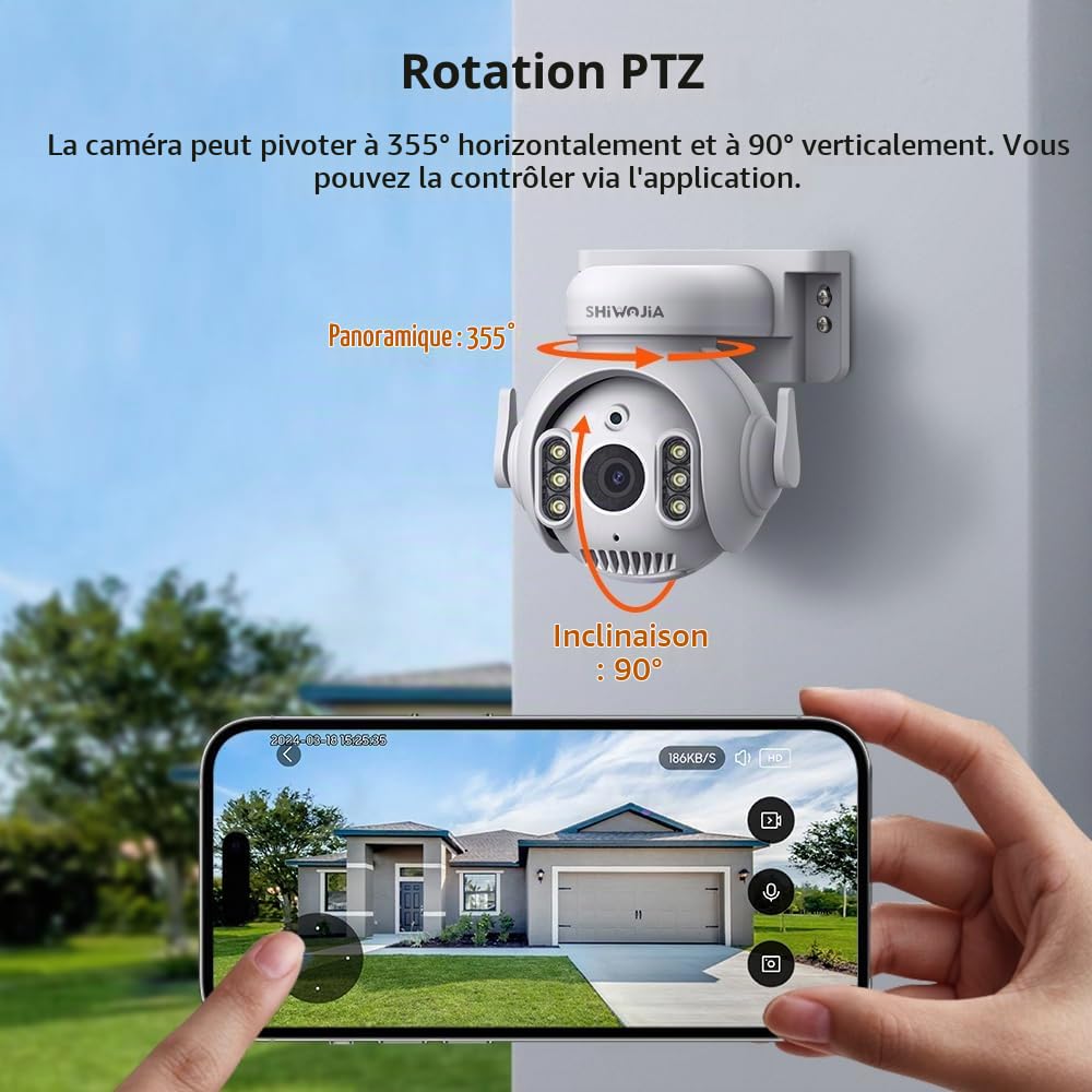 SHIWOJIA Camera Exterieur WiFi Tuya Smart Life, Camera Tuya Exterieur 5MP, Détection de Mouvement, Audio Bidirectionnel, Etanche IP66 Vision Nocturne Couleur