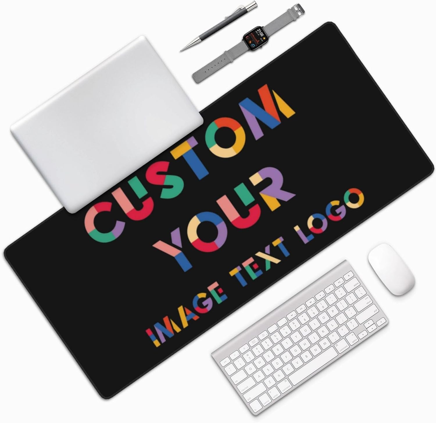 Custom Mouse Pad with Photo Text Logo, Personalized Large Gaming Mousepad, Customized Office Mouse Mat Gift for Men Women Husband Dad on Birthday Anniversary Christmas, 35.5 x 16 inch
